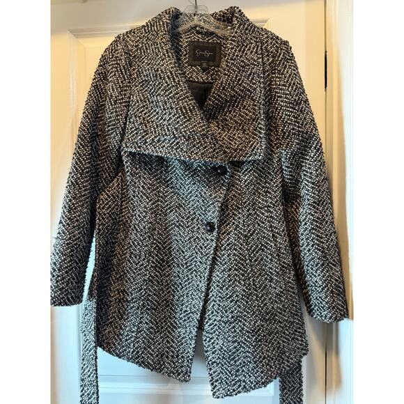 Jessica Simpson Women’s Black White Tweed Wrap Belted Coat Jacket XS - Picture 9 of 14